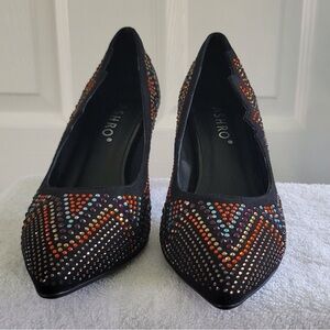 Ashro Black Heels with Vibrant Embellishments